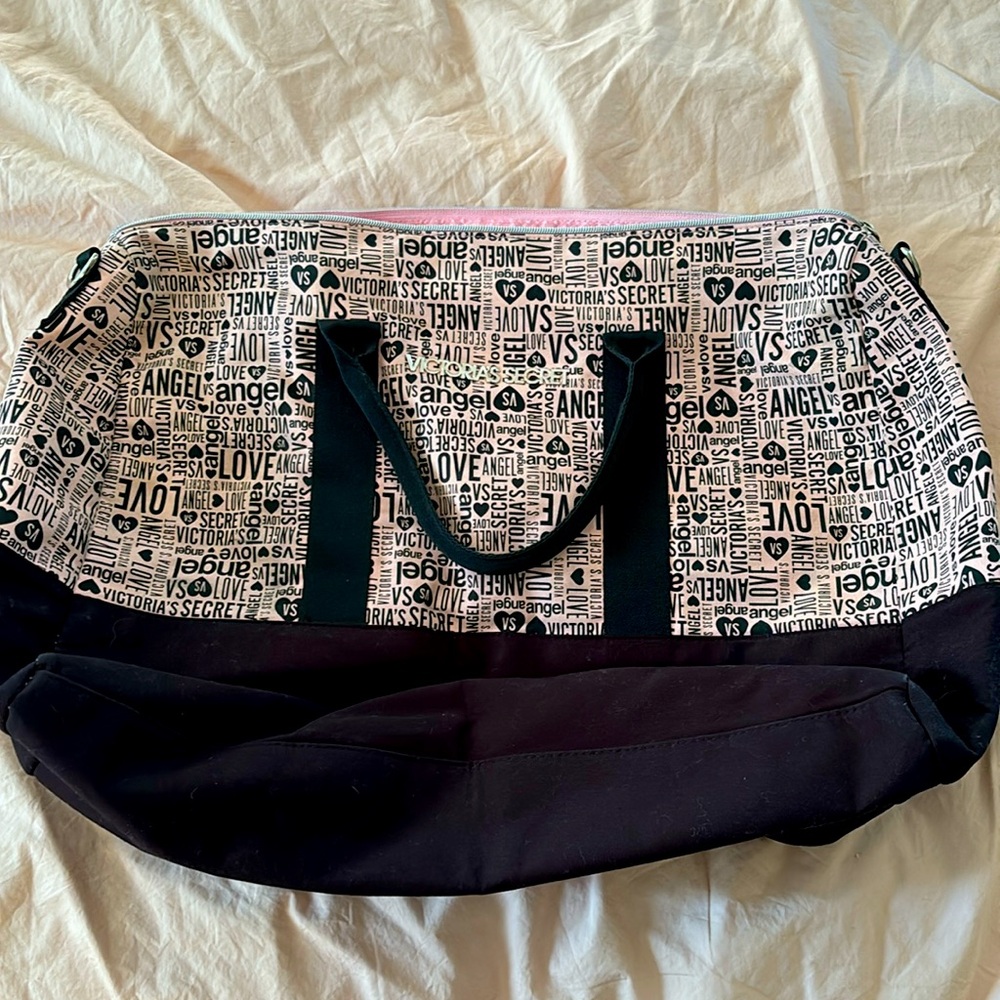 Victorias Secret VS Pink Black Logo Angel Large Travel Duffle Tote Bag